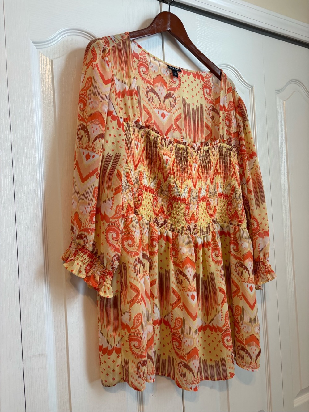 torrid Cream & Orange Paisley Smocked Peasant Tunic - Picture 5 of 7